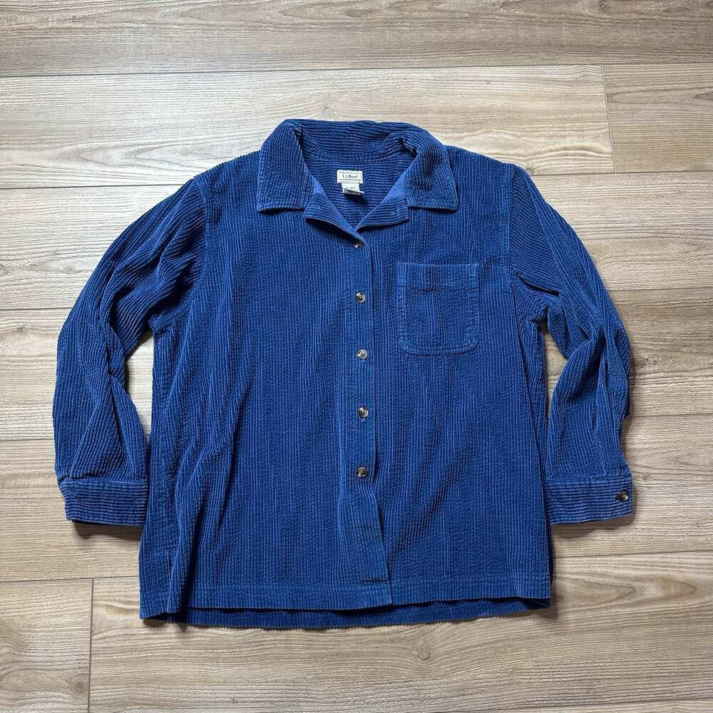 L.L.Bean Blue Corduroy Cotton Shacket Button Up Shirt Size Large Petite